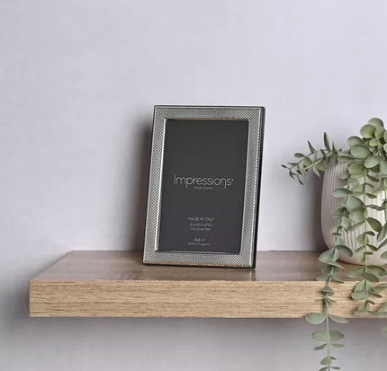 Impressions 999 Silver Narrow Textured Photo Frame 4" x 6" Wood Back Made In Italy