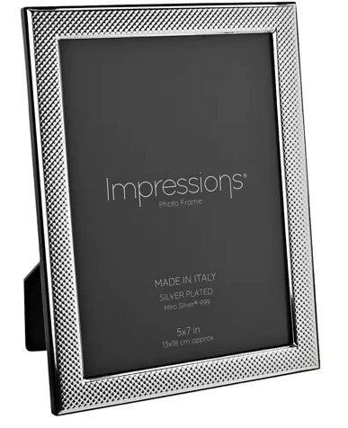 Impressions 999 Silver Narrow Textured Photo Frame 5" x 7" Wood Back Made In Italy
