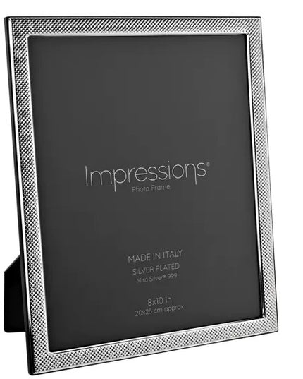 Impressions 999 Silver Narrow Textured Photo Frame 8" x 10" Wood Back Made In Italy