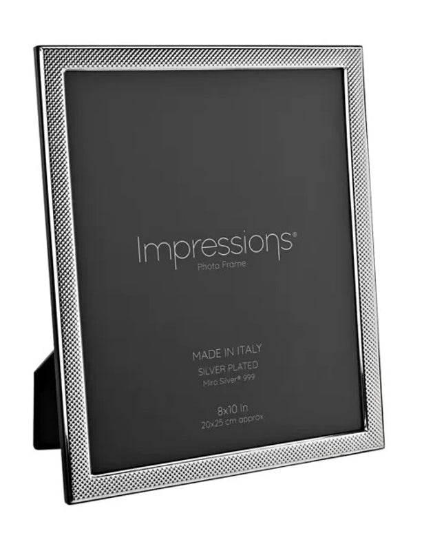 Impressions 999 Silver Narrow Textured Photo Frame 8" x 10" Wood Back Made In Italy