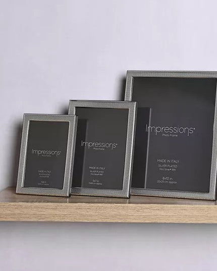 Impressions 999 Silver Narrow Textured Photo Frame 8" x 10" Wood Back Made In Italy