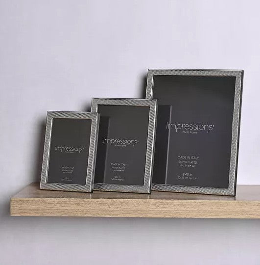 Impressions 999 Silver Narrow Textured Photo Frame 8" x 10" Wood Back Made In Italy