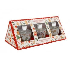 Christmas Candles Gift Set – 3 Glass Votive Candles in Festive Holder Box