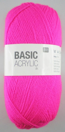 Rico Design Basic Acrylic DK Yarn Neon Pink 020 – 100g