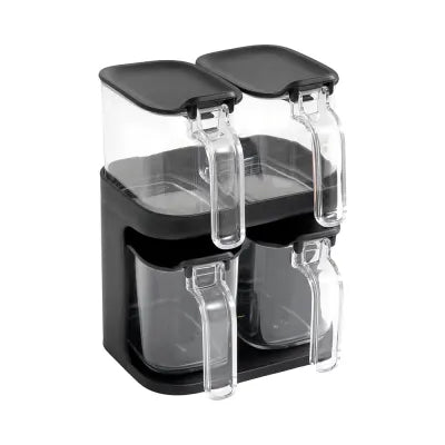 Double Layer Seasoning Box Set with Spoons – Black