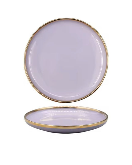 Ceramic Purple Dinner Plate with Gold Rim – Elegant Flat Serving Plate