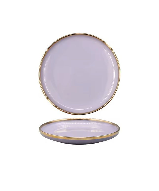 Ceramic Purple Dinner Plate with Gold Rim – Elegant Flat Serving Plate