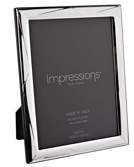 Impressions 999 Silver Geometric Photo Frame 5" x 7" Wood Back Made In Italy