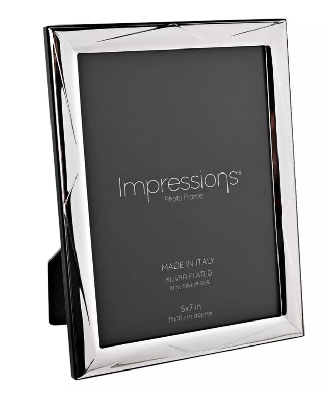 Impressions 999 Silver Geometric Photo Frame 5" x 7" Wood Back Made In Italy