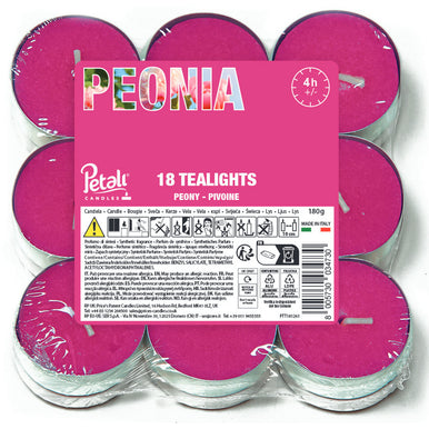 Petali Candles Peony “Peonia” Scented Tealights Pack of 18 – 4 Hour Burn Each