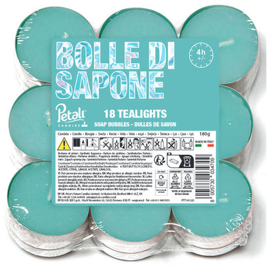 Petali Candles Soap Bubbles “Bolle di Sapone” Scented Tealights Pack of 18 – 4 Hour Burn Each