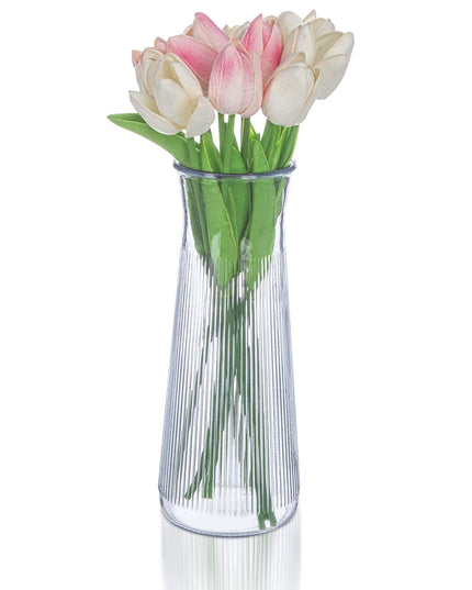 Tall Ribbed Glass Vase 25cm Clear Flower Vase Modern Decorative Home Décor