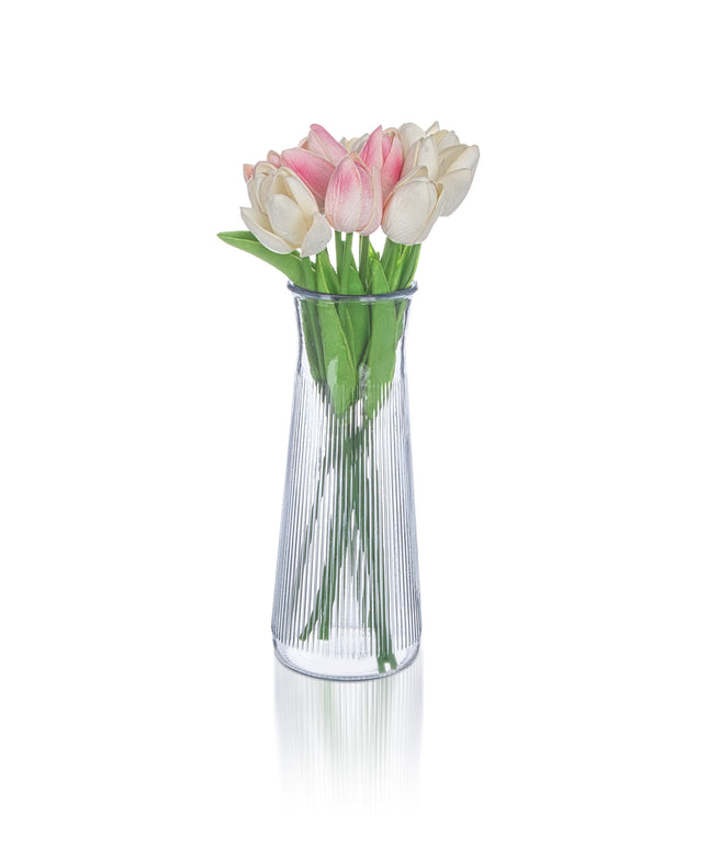 Tall Ribbed Glass Vase 25cm Clear Flower Vase Modern Decorative Home Décor