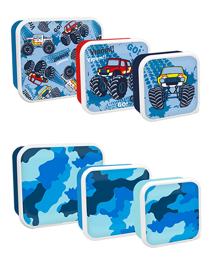 Boys Printed Food Boxes 3 Pack Camo & Monster Trucks
