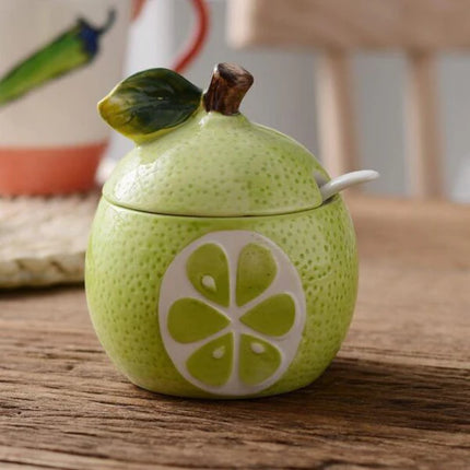 Lime Shaped Ceramic Sugar Pot with Lid & Spoon – Kitchen Storage Jar