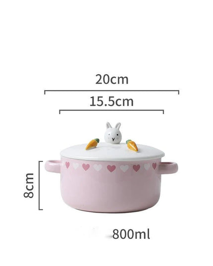 Pink Japanese Ceramic Noodle Bowl with Lid & Handle – 800ml Ramen Soup Bowl
