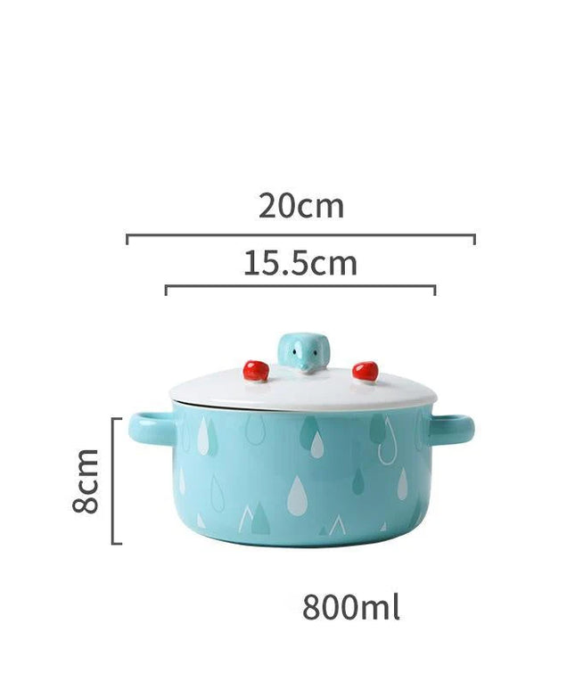 Blue Japanese Ceramic Noodle Bowl with Lid & Handle – 800ml Ramen Soup Bowl