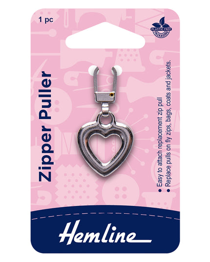 Zipper Puller: Heart: Silver