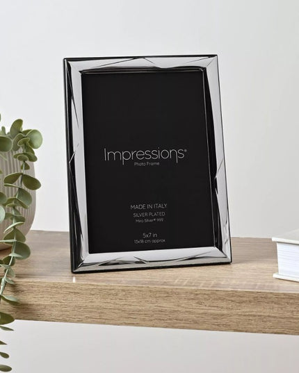 Impressions 999 Silver Geometric Photo Frame 5" x 7" Wood Back Made In Italy