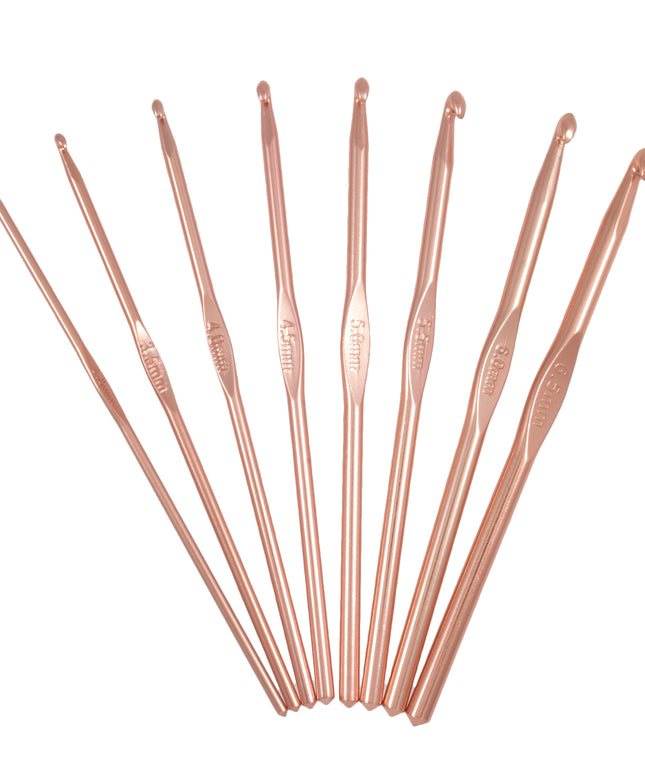 Crochet Hook Set: Rose Gold: 15cm x 3.00 - 6.50mm: Pack of 8