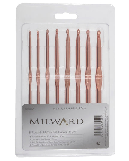 Crochet Hook Set: Rose Gold: 15cm x 3.00 - 6.50mm: Pack of 8