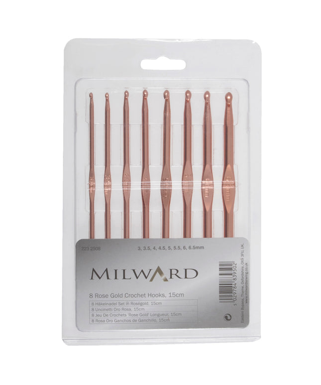 Crochet Hook Set: Rose Gold: 15cm x 3.00 - 6.50mm: Pack of 8