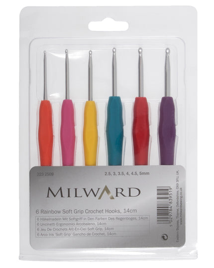 Crochet Hook Set: Soft-Grip Rubber Handles: 14cm x 2.50 - 5.00mm: Pack of 6
