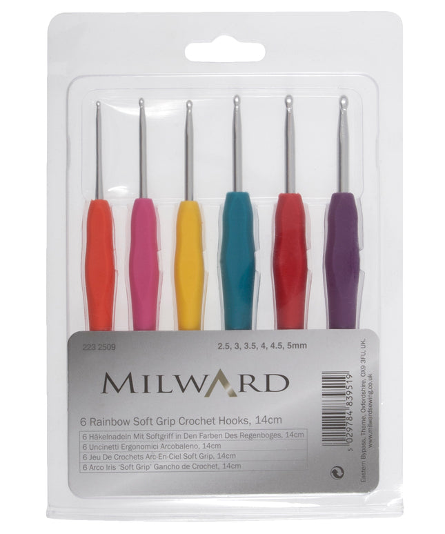 Crochet Hook Set: Soft-Grip Rubber Handles: 14cm x 2.50 - 5.00mm: Pack of 6