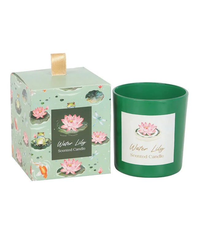 Water Lily Scented Candle in Green Glass Jar – Gift Boxed