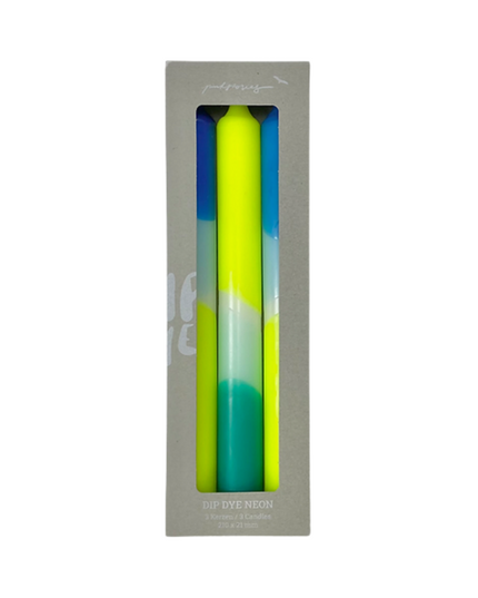 Pink Stories Dip Dye Neon Dinner Candles – Neon Yellow, Blue & Mint – Set of 3 (Gift Box)