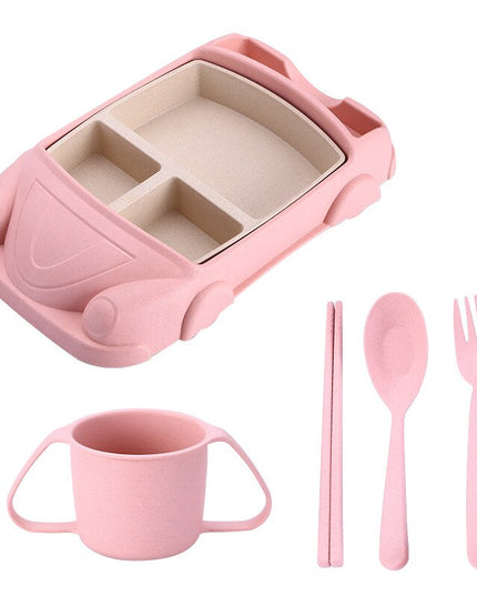 Kids Bamboo Fibre Car-Shaped Dinner Set – Pink (5-Piece)