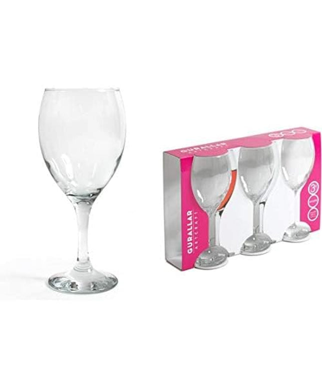 Large Wine Glasses 455cc Set of 3 – Gurallar Empire Clear Glass Goblets for Wine & Cocktails