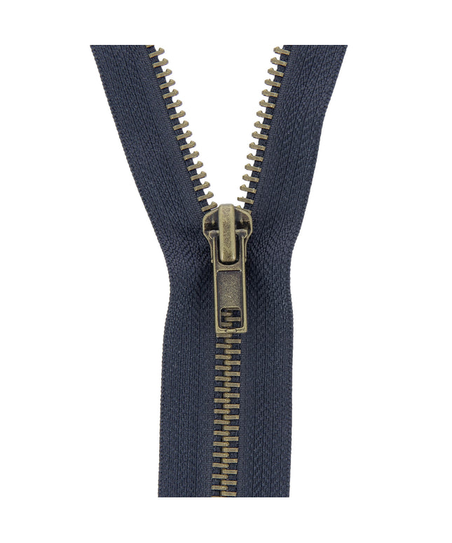 Brass Jeans/Trouser Zip: 15cm: Dark Navy