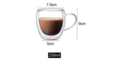Double-Walled Glass Mug with Handle – 250ml