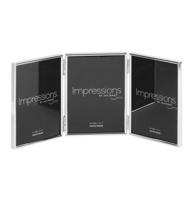 Impressions Silver Plated Triple Folding Photo Frame 5" x 7" Thin Edge