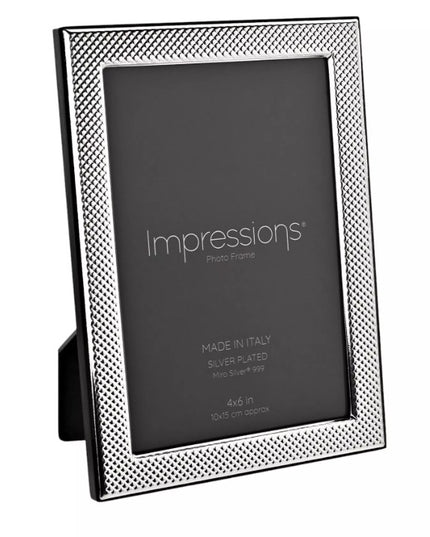 Impressions 999 Silver Narrow Textured Photo Frame 4" x 6" Wood Back Made In Italy