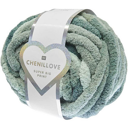 Rico Design Chenillove Super Big Print Chenille Yarn 300g – XXL Chunky Soft Knitting Wool for Blankets, Crochet & Home Décor (Green Mix)