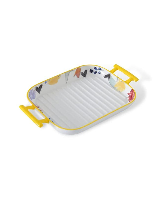 Floral Rectangular Ceramic Serving Dish with Handles – Multicolour Baking & Serving Tray