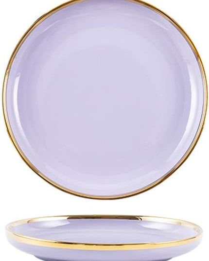 Ceramic Purple Dinner Plate with Gold Rim – Elegant Flat Serving Plate