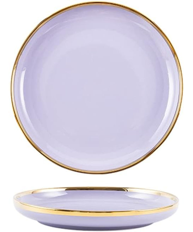 Ceramic Purple Dinner Plate with Gold Rim – Elegant Flat Serving Plate