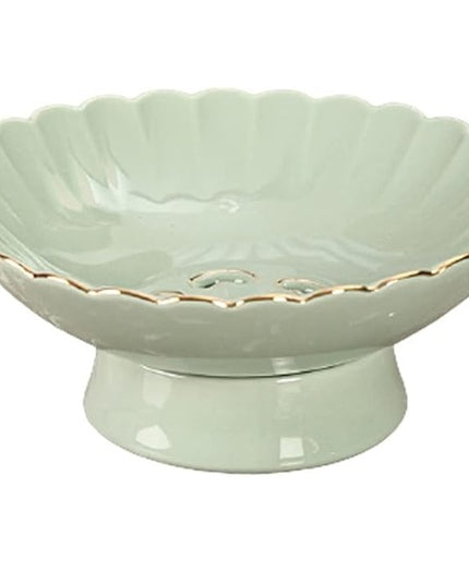 Ceramic Pedestal Fruit Bowl – Scalloped Decorative Serving Stand for Fruit, Snacks & Desserts