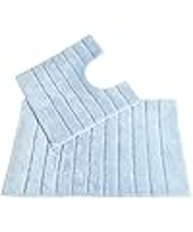 Ribbed Two Piece Bath Mat & Toilet Mat Set - Baby Blue