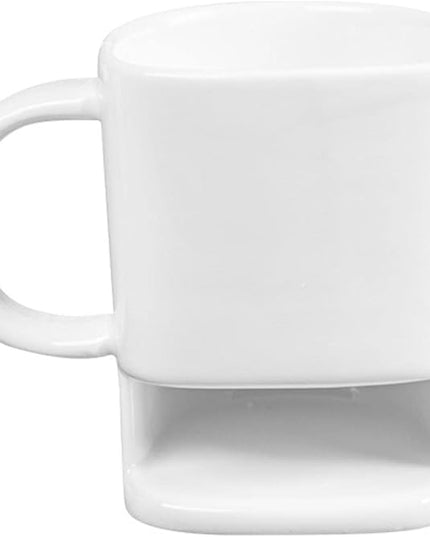 White Ceramic Biscuit Holder Mug – Tea & Coffee Cup with Cookie Slot