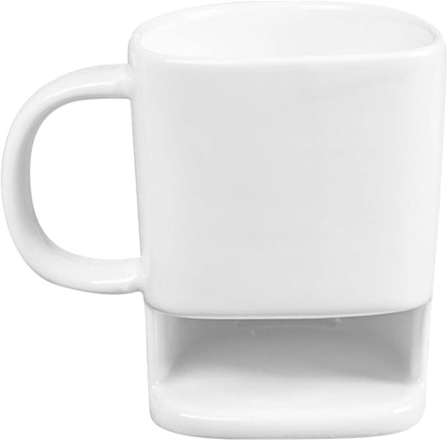 White Ceramic Biscuit Holder Mug – Tea & Coffee Cup with Cookie Slot