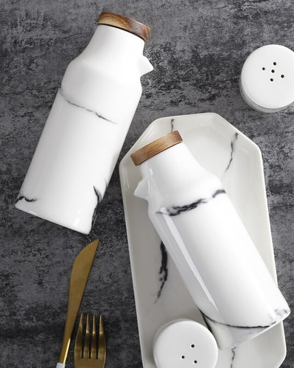 Porcelain Marble Ceramic Kitchen Dispenser Oil Vinegar Soy Salt Spices