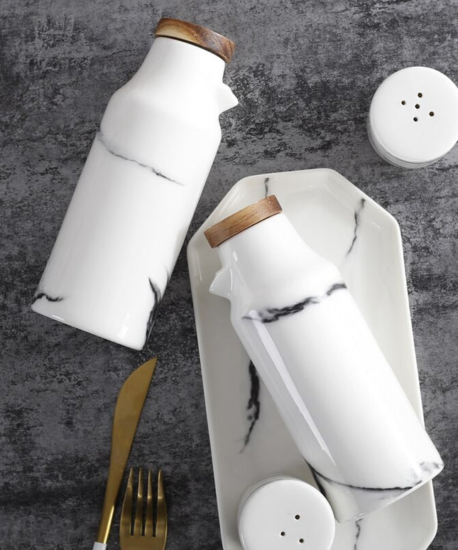 Porcelain Marble Ceramic Kitchen Dispenser Oil Vinegar Soy Salt Spices