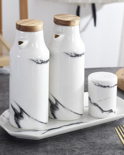 Porcelain Marble Ceramic Kitchen Dispenser Oil Vinegar Soy Salt Spices