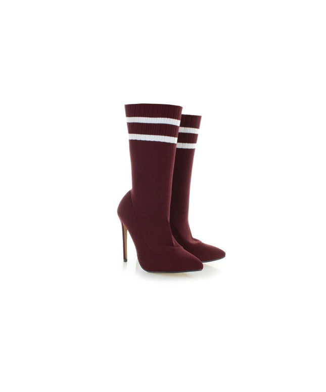 Women’s Burgundy Knit Sock Boots – Pointed Toe Stiletto Heel EU38