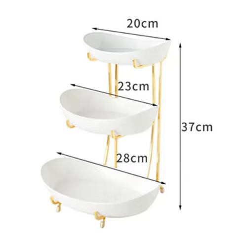 Ceramic Serving Bowls with Metal Stand , Tiered Fruit Basket 3 Tiers-Red