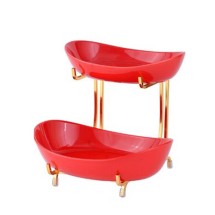 Ceramic Fruit Bowl, Countertop Metal 2 Tier Fruit Basket Holder